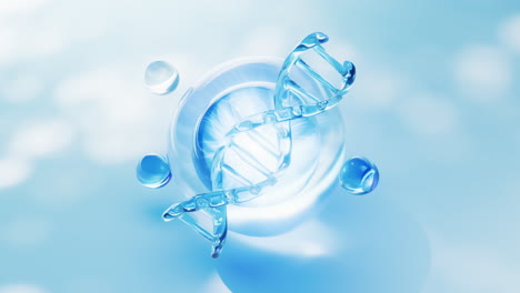 biological dna with transparent blue bubbles background, 3d rendering.