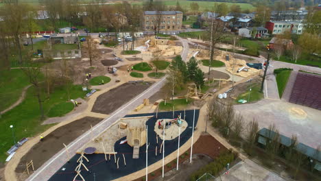 aerial new development house complex and playground area in riga, latvia