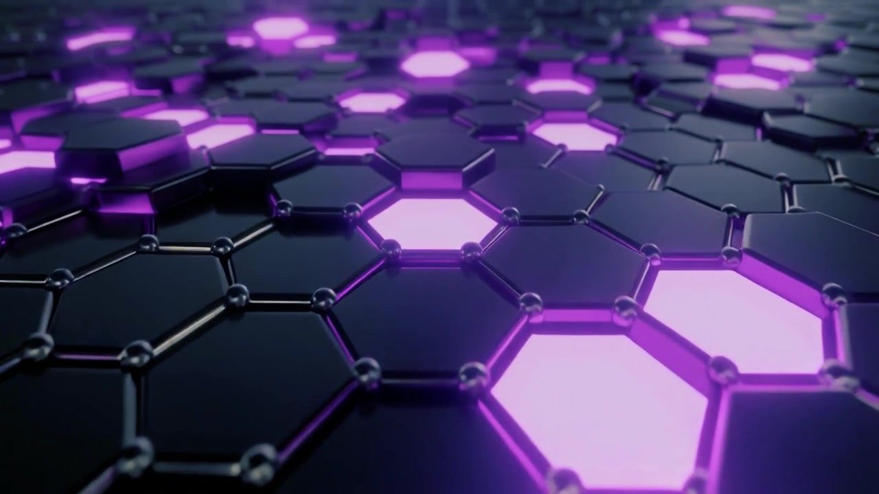Animação 3D Abstrata de Ladrilhos Hexagonais Roxos Brilhantes