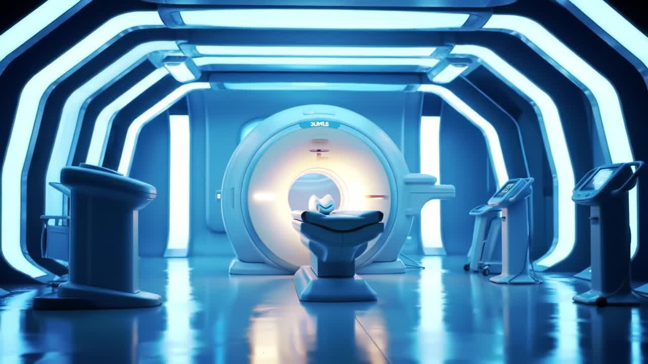 A High-Tech Medical Imaging Suite Featuring a Modern MRI Machine and Sleek Design Elements for Advanced Diagnostic Procedures in a Bright Environment