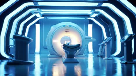 a high-tech medical imaging suite featuring a modern mri machine and sleek design elements for advanced diagnostic procedures in a bright environment