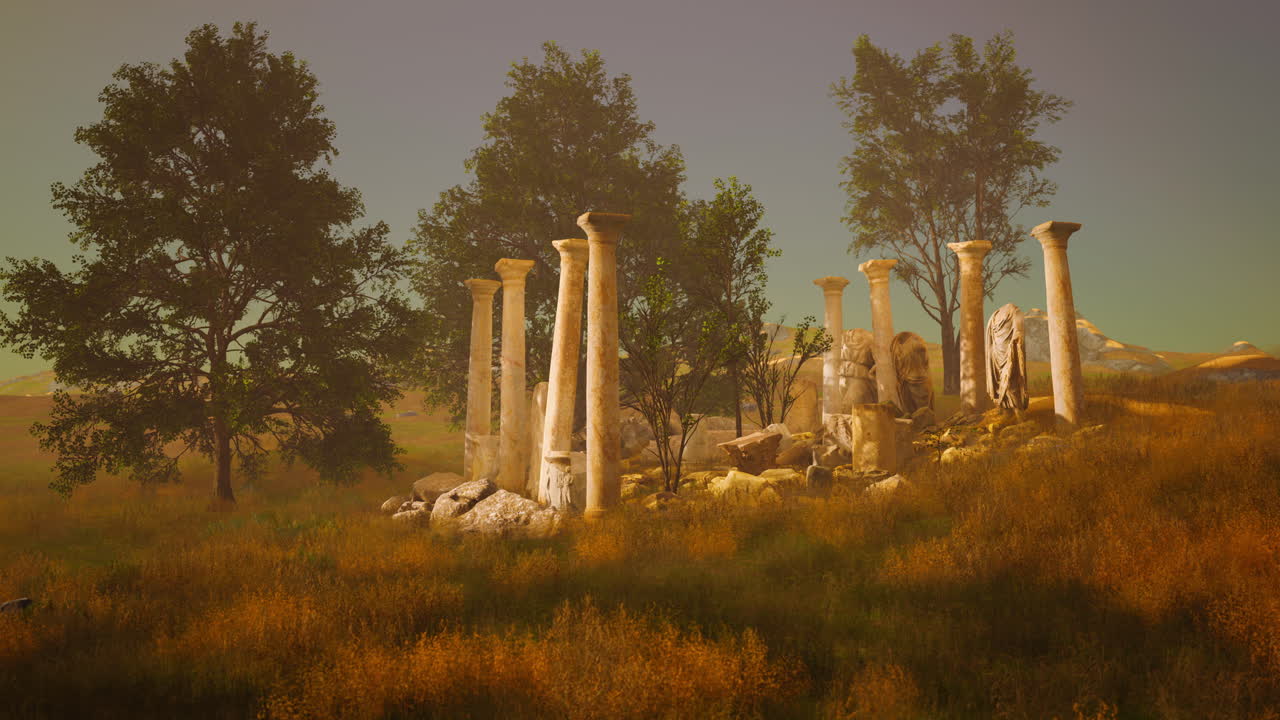 부서진 동상 들 이 있는 고대 로마의 폐허