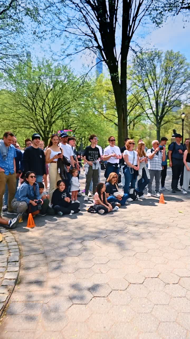 Sunny day in Central Park. Crowds gather in Central Park on a bright day, celebrating and enjoying the lively atmosphere with friends and family