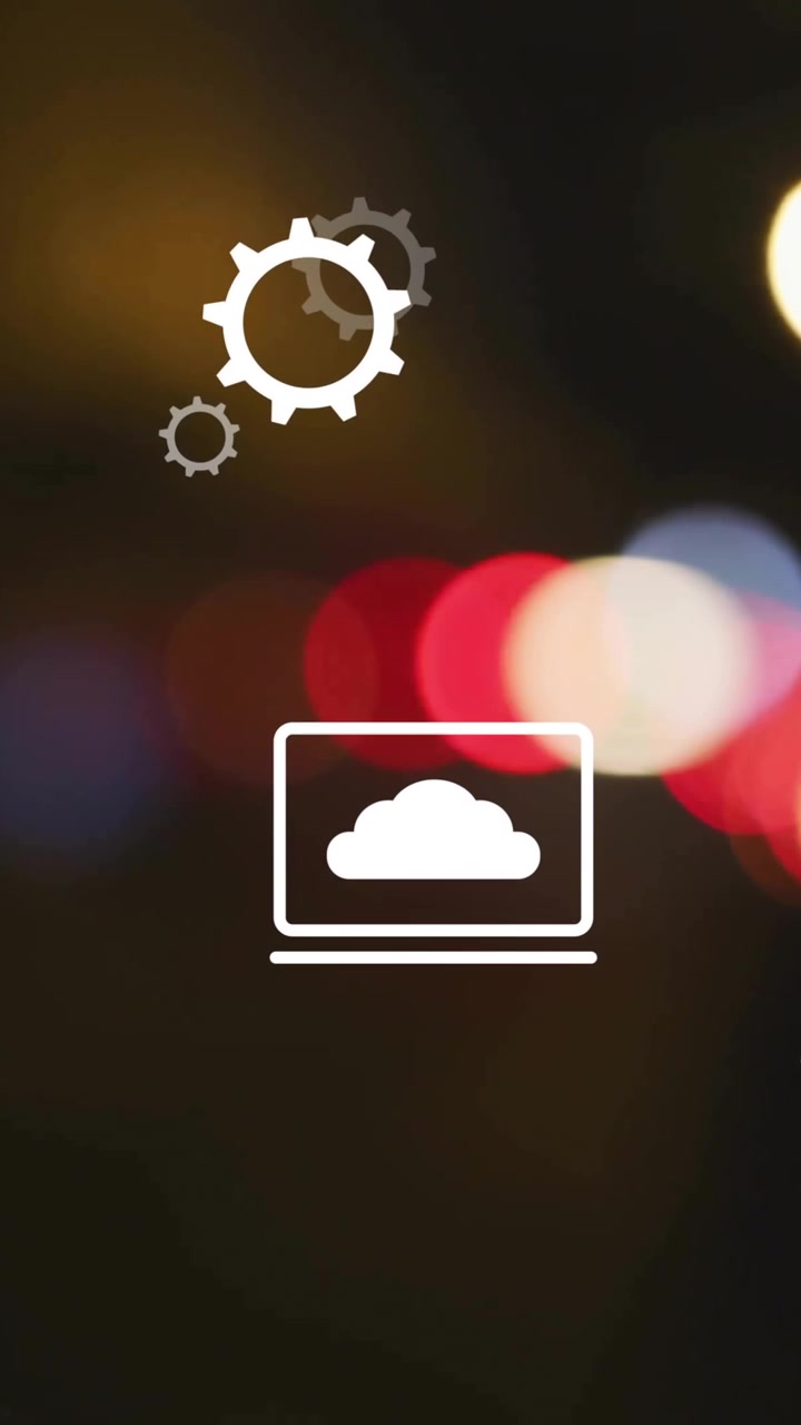 Animation of business icons over bokeh on black background