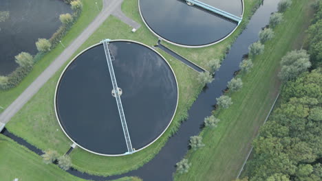 Top-down-Aerial-of-groups-of-water-basins-of-water-treatment-plant