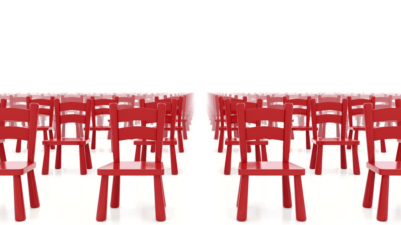 끝없는 줄의 은 의자.