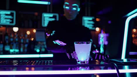 cyberpunk bartender preparing a drink