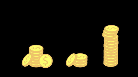 Dollar-Münzenstapel-Symbol,-Animationsschleife,-Bewegungsgrafikvideo,-Transparenter-Hintergrund-Mit-Alphakanal