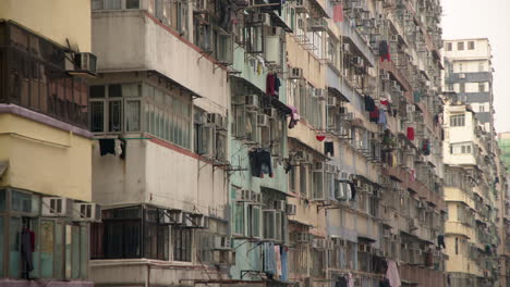 hong kong kowloon abarrotado centro de la ciudad viejos edificios residenciales diseño de primer plano