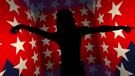 dancer with geometrical 3d backdrop loop with us flag.