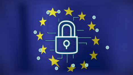 lock icon and network connections over european union stars on blue background