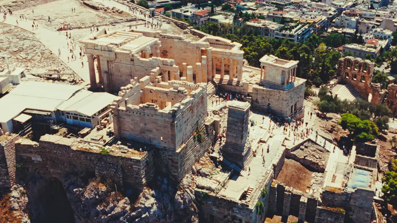 Drone shot of the Acropolis in Athens, Greece