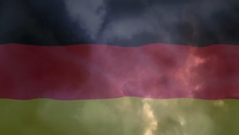 Deutsche-Flagge-Mit-Dunklem-Bewölktem-Himmel