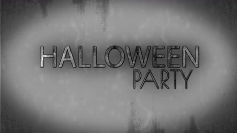 Halloween-Party-text-animation-on-spooky,-dark-background