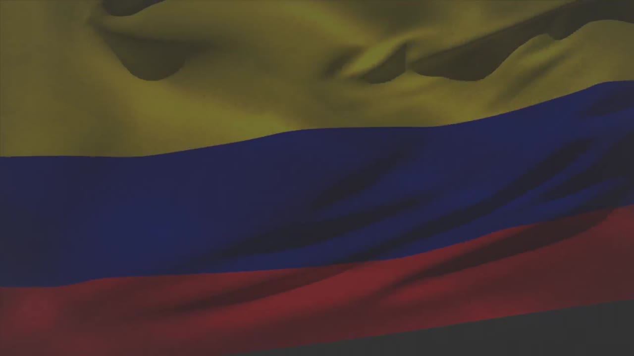 Animazione della bandiera della Colombia che sventola su fuochi d'artificio