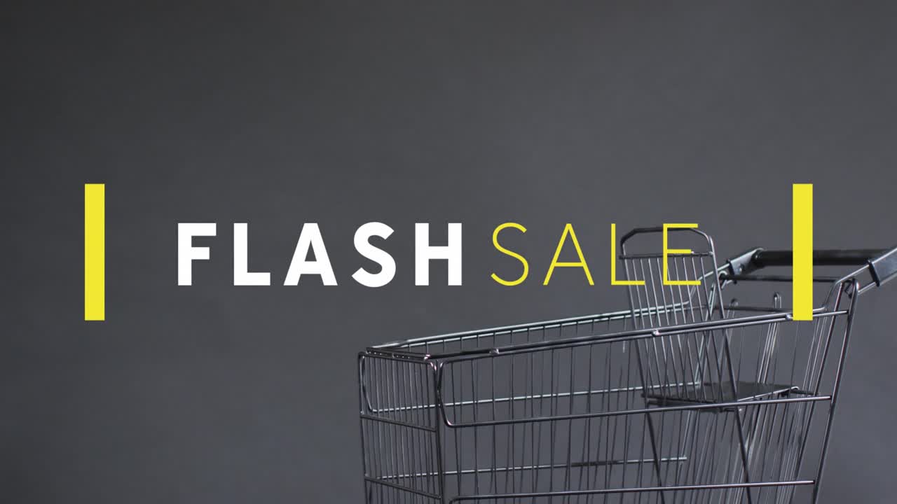 Animasjon av flash sale-tekst over handlevogn