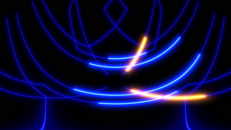 zigzagging neon waves blue and yellow design on black background