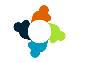 logotipo. grupo trabajo en equipo símbolo de cuatro personas en un círculo.4k resolución gráfico de movimiento
