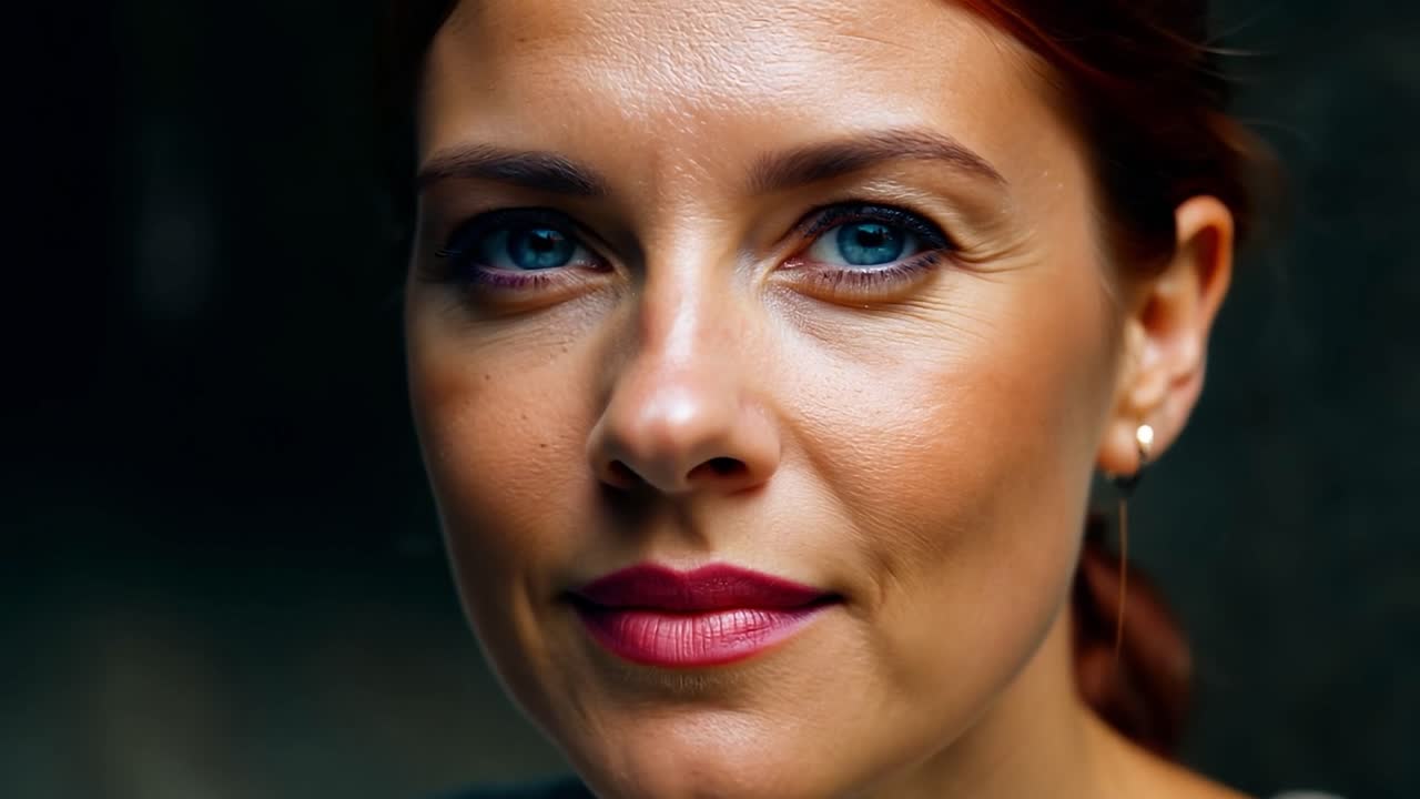 retrato de una mujer hermosa con cabello rojo y ojos azules