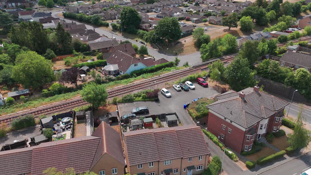 Città di Newmarket Inghilterra Regno Unito quartiere complesso residenziale popolare case abitazioni drone aereo