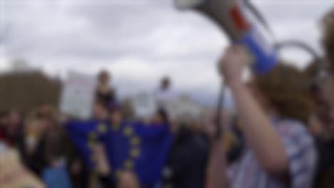 megaphone and eu flag at protest