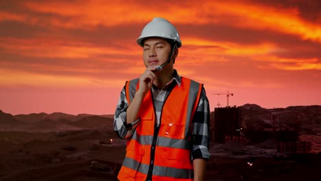 trabajador de la construcción al atardecer