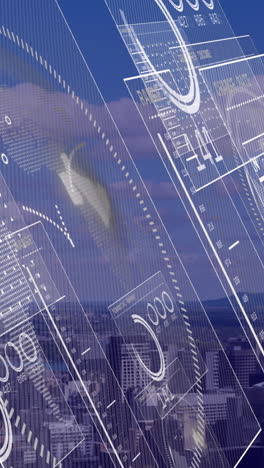 Animation of data processing over cityscape