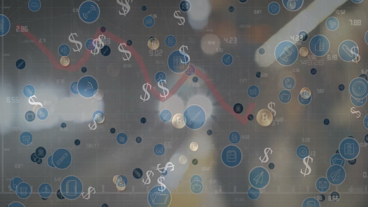 Animation of american dollar symbols over financial data processing