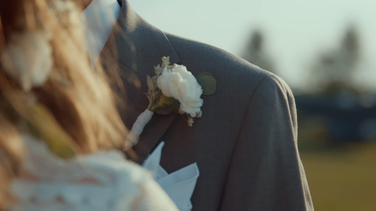 Outdoor wedding bride and groom closeup hand slow motion