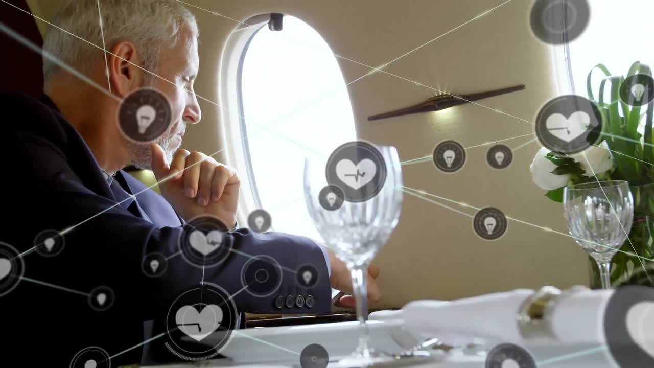 animación de la red de conexiones a través de un empresario caucásico que usa un teléfono inteligente