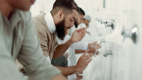 Muslim,-religion-ritual-and-men-washing-before