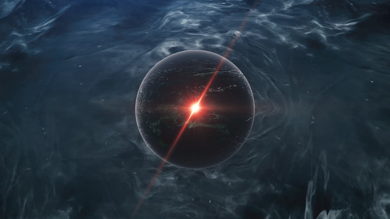 4k 블루 성운과 우주에서 움직이는 행성