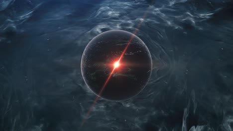 4k голубая туманность и движущаяся планета во вселенной