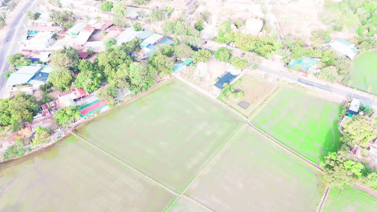 Aerial View Tilt of the Buddhist temple in Phan Rang–Tháp Chàm in the morning.