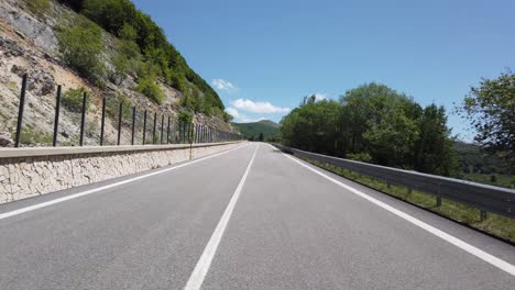 moving view (car, motorbike or bicycle) of a mountain landscape