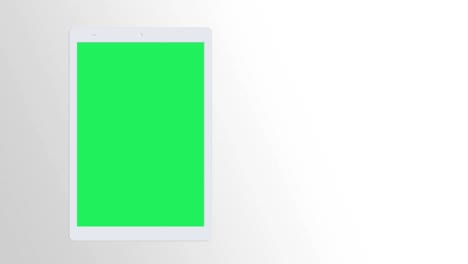 realistische witte tablet horizontaal met tekst eenvoudige tekst en groen scherm.