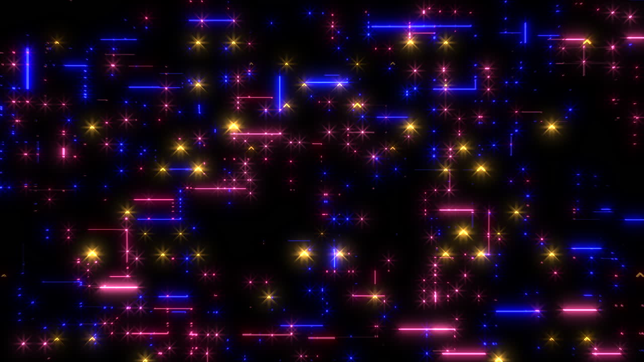 컴퓨터 화면의 디지털 및 네온 기하학적 패턴