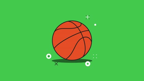 orange basketball ball on a green background in flat design style. seamless loop sport ball motion graphic