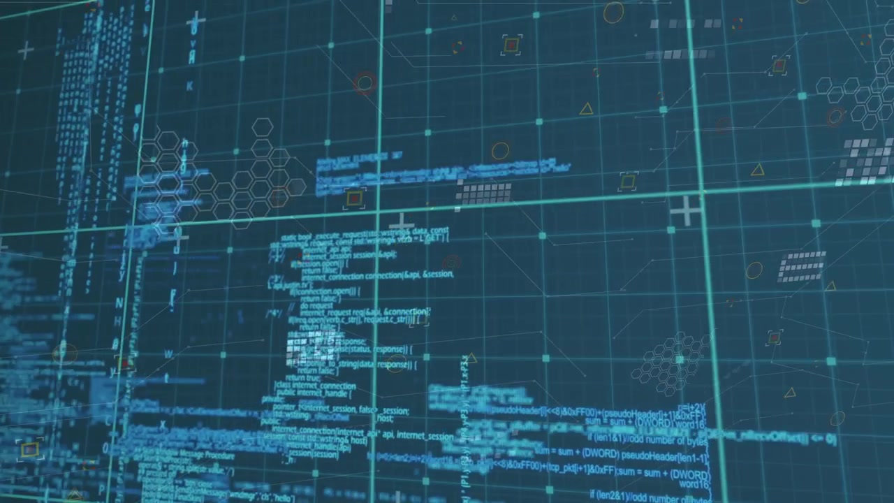 Animation of data processing on black background