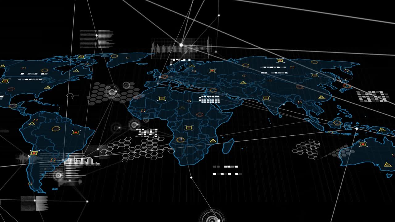 Animation of text with globe and network of connections