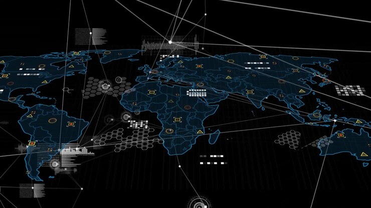 Animation of text with globe and network of connections
