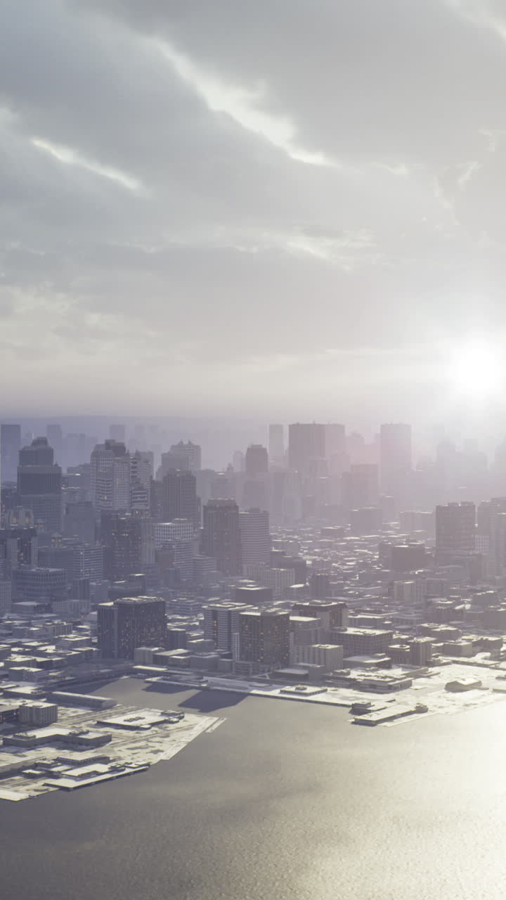 Stunning winter skyline at dusk over a shimmering urban landscape