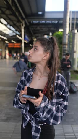 joven en la estación de tren