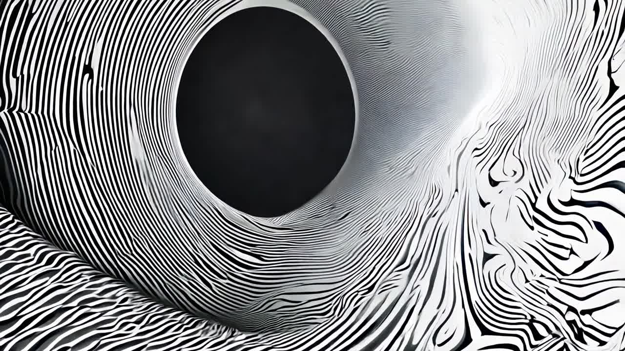 Abstract video art with wavy black and white lines creating a hypnotic pattern
