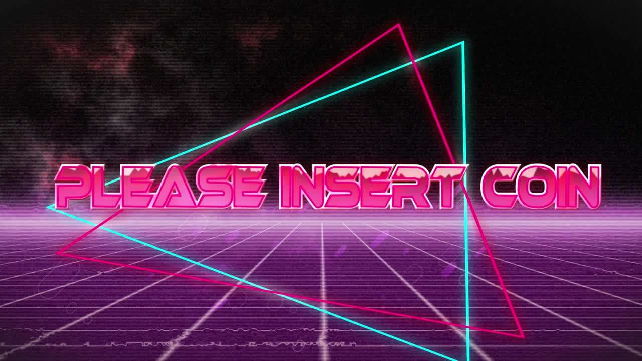 animación de por favor inserte la moneda en el espacio abstracto digital