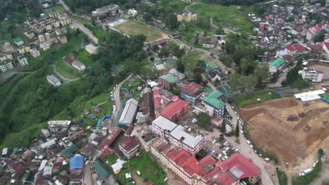 Flying-drone-in-a-Hill-town