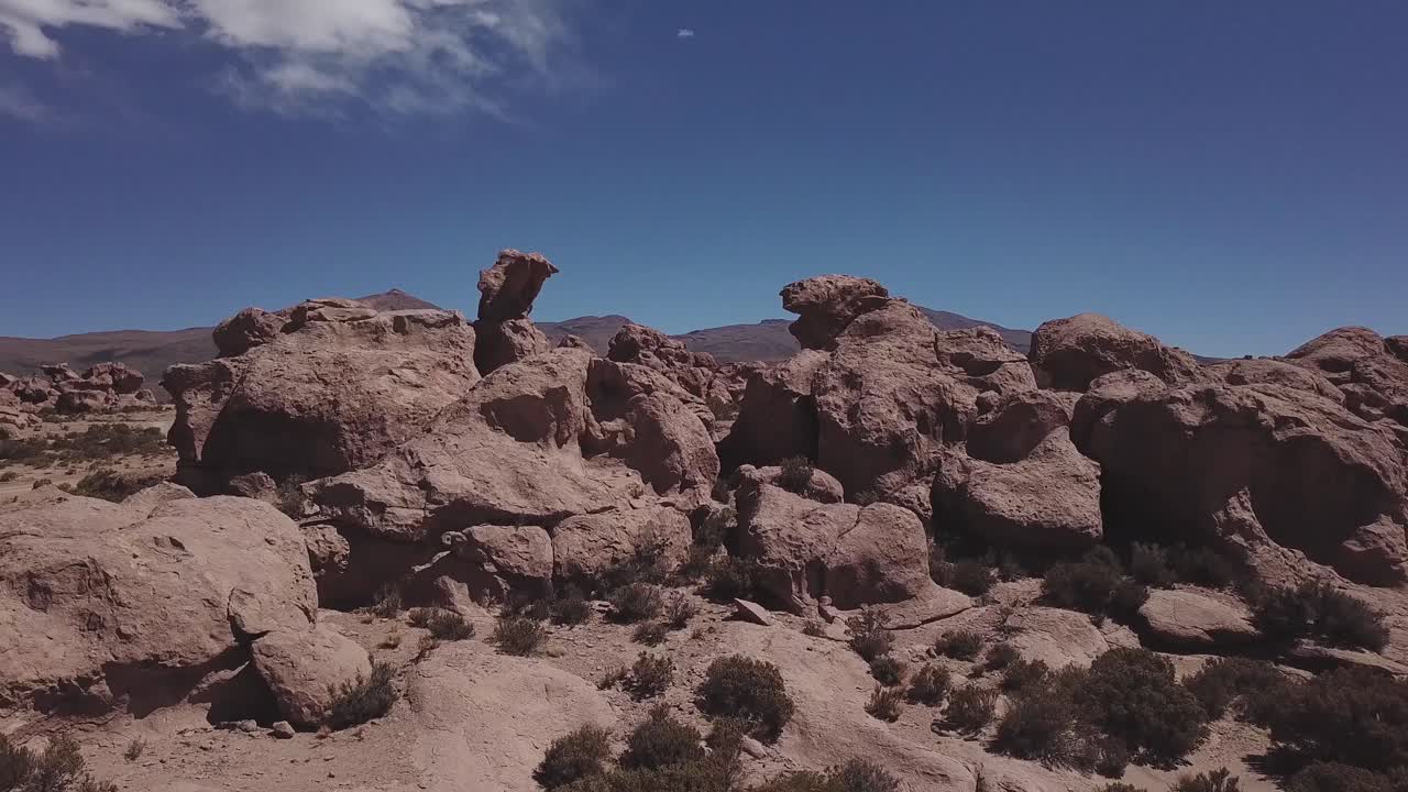 Aerial view of the rocks formation located at the Eduardo Avaroa National Andean Wildlife Reserve, "Valle de Rocas" in Uyuni in Bolivia