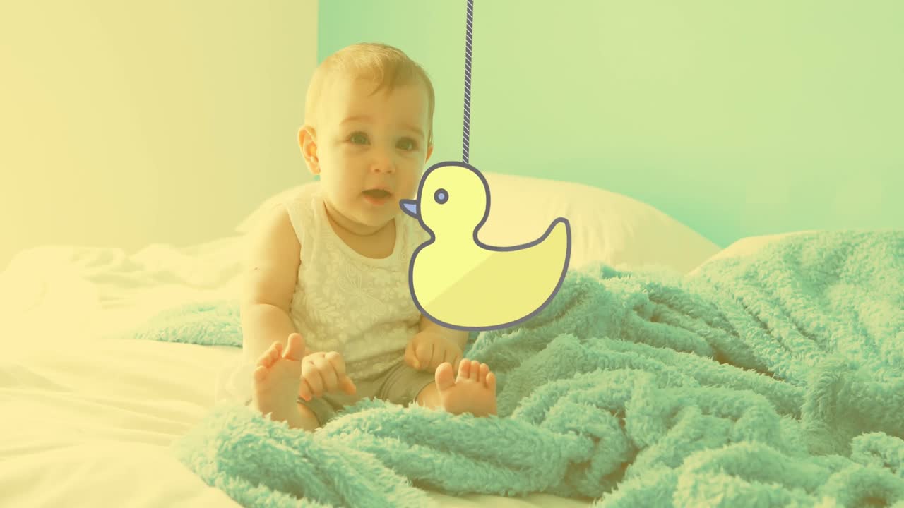 анимация утки над счастливым кавказским счастливым ребенком