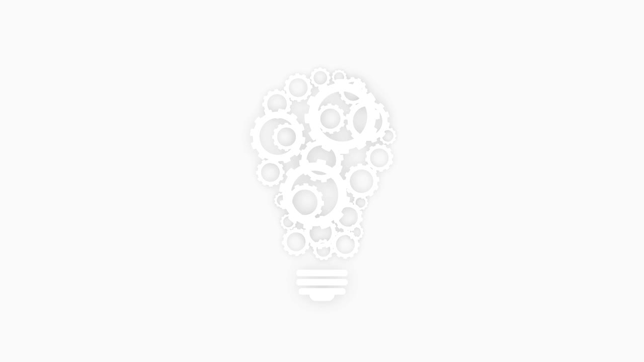 Sfondo animato con lampadina e ingranaggi, concetto di innovazione