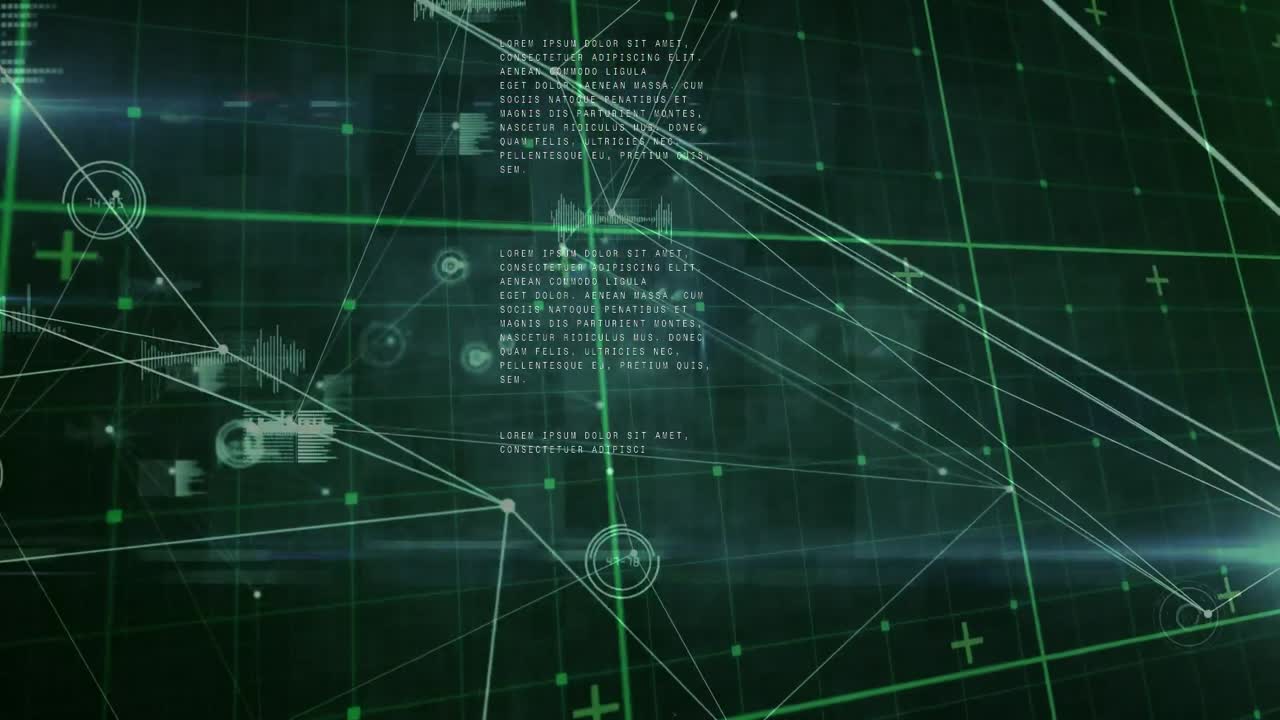 Animation of network of connections and diverse data in digital space